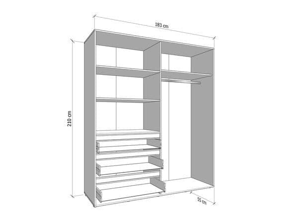 Kyoto Artisan Oak Effect 4 Door 3 Drawer Mirrored Wardrobe - 11014097