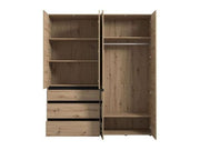Kyoto Artisan Oak Effect 4 Door 3 Drawer Mirrored Wardrobe - 11014097