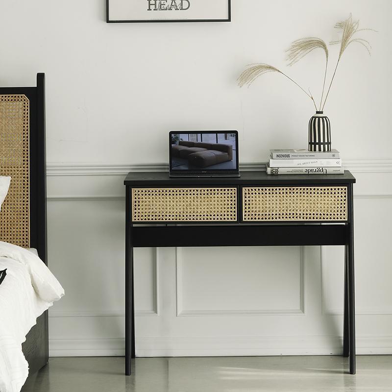 Lambeth Office Desk, Black, side view of l shaped office desk