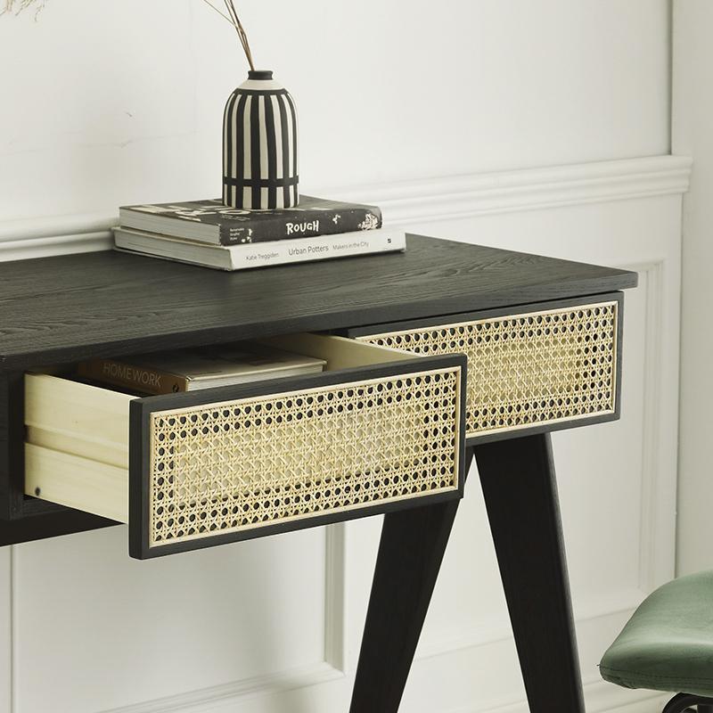 Lambeth Office Desk, Black with small desk and office chair