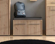 Lazlo Slatted Artisan Oak Effect Hallway Storage Bench - 11013432