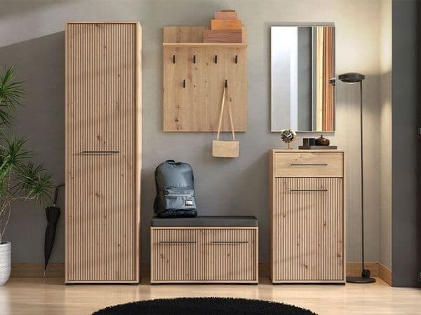 Lazlo Slatted Artisan Oak Effect Low Narrow Hallway Sideboard - 11013433