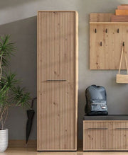 Lazlo Slatted Artisan Oak Effect Slim Wardrobe - 11013431