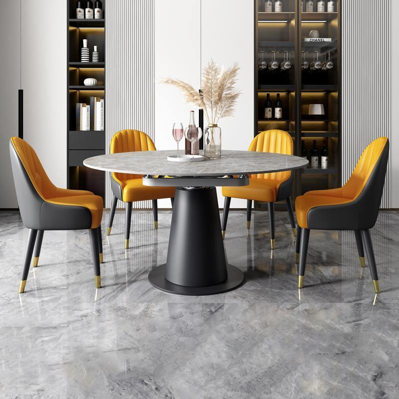 Lessie Extendable Dining Table, Sintered Stone with glass dining table and chairs