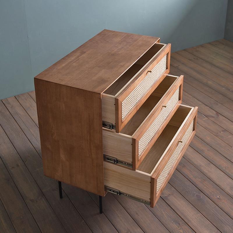 Detail view of Xavier Sideboard, Side Cabinet, Rattan with grey oak sideboard
