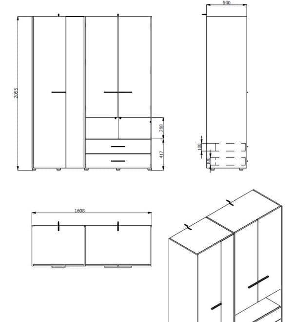 Limone Grey Oak 4 Door Wardrobe - 11008265