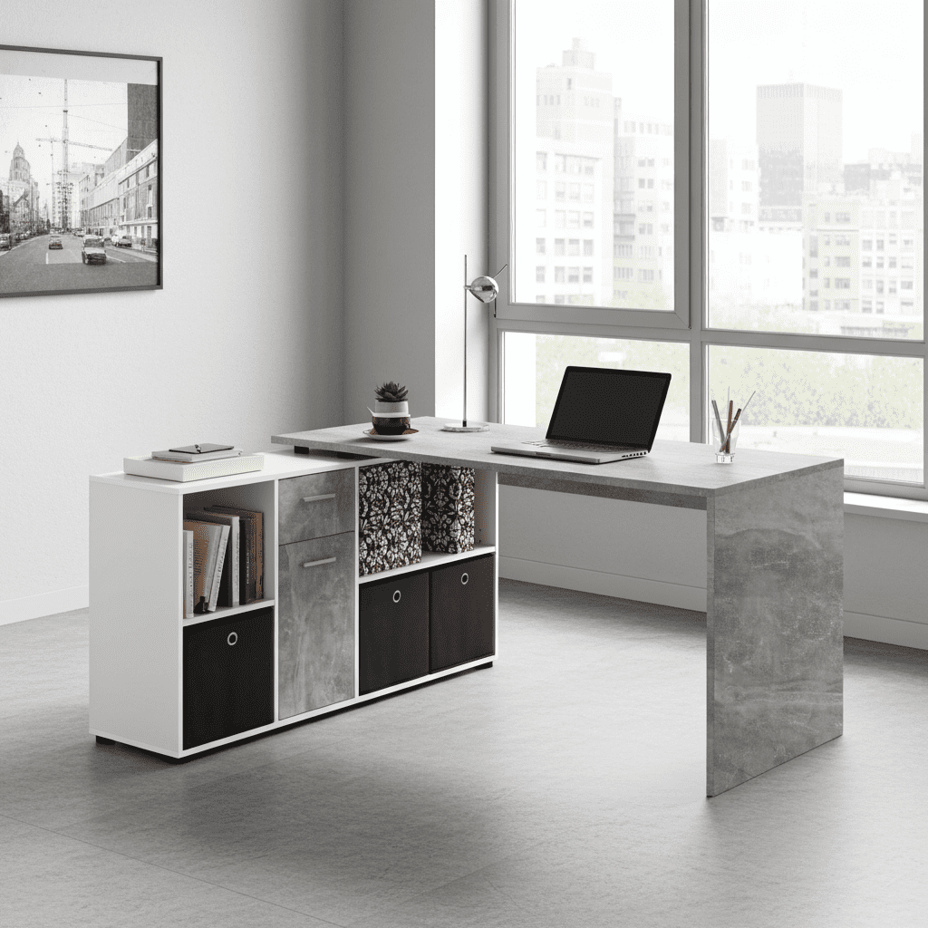 Luiz Concrete Grey and White Corner Desk - 2644