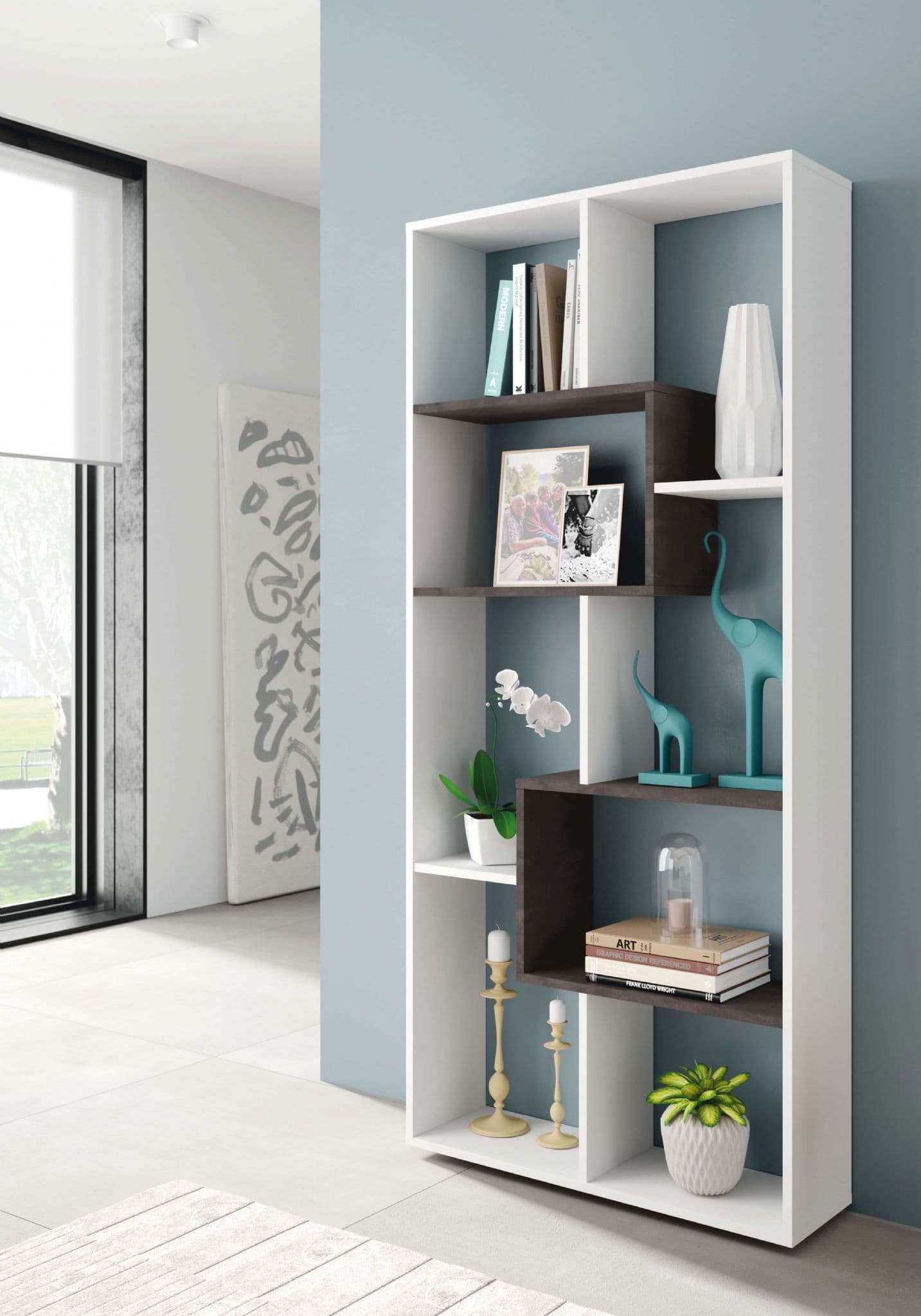 Malibu White And Dark Brown Bookcase - 2942