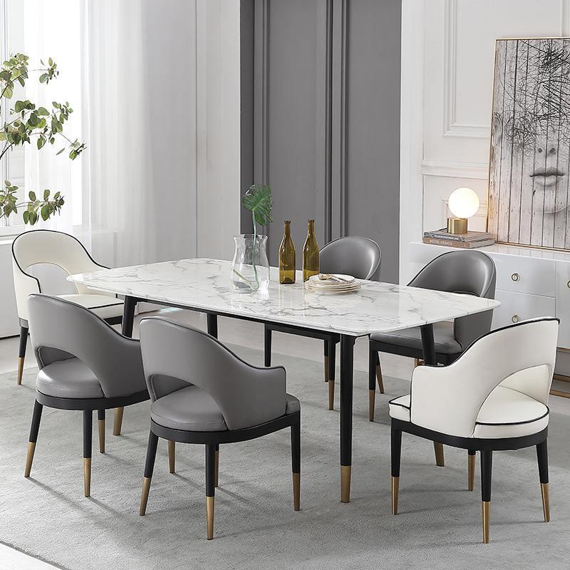 Malvern Dining Table, White in a lifestyle setting with wood dining room table with chairs