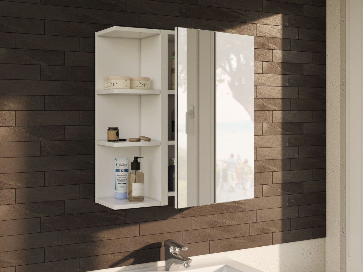 Mancini 400mm White And Mirrored 1 Door Wall Mounted Bathroom Cabinet - 3223