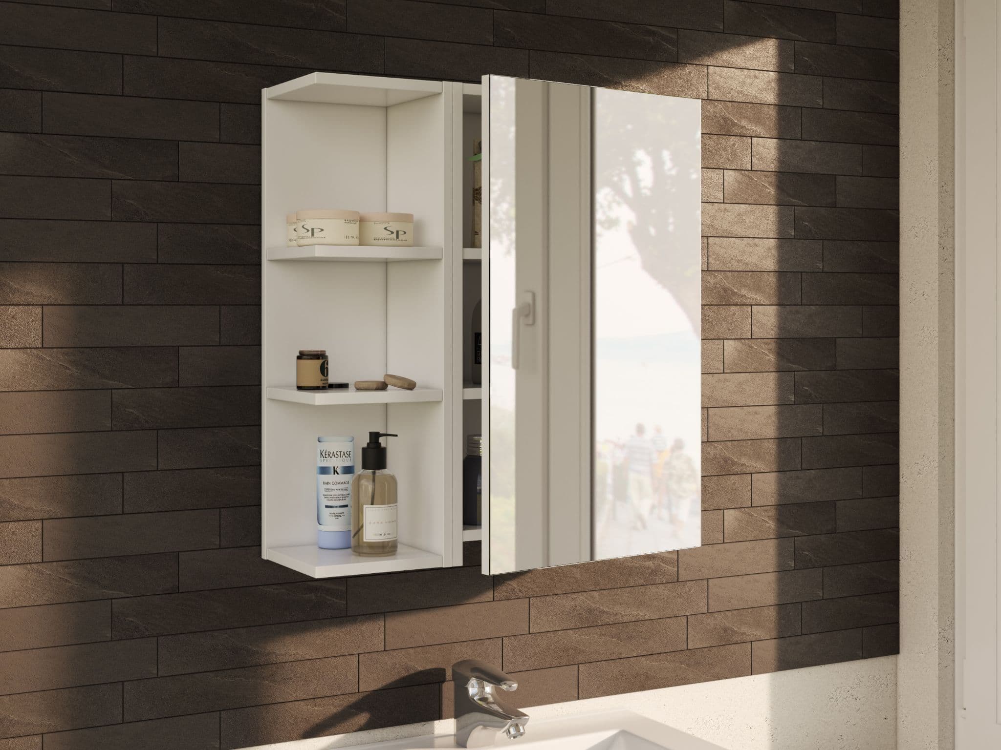 Mancini 400mm White And Mirrored 1 Door Wall Mounted Bathroom Cabinet - 3223