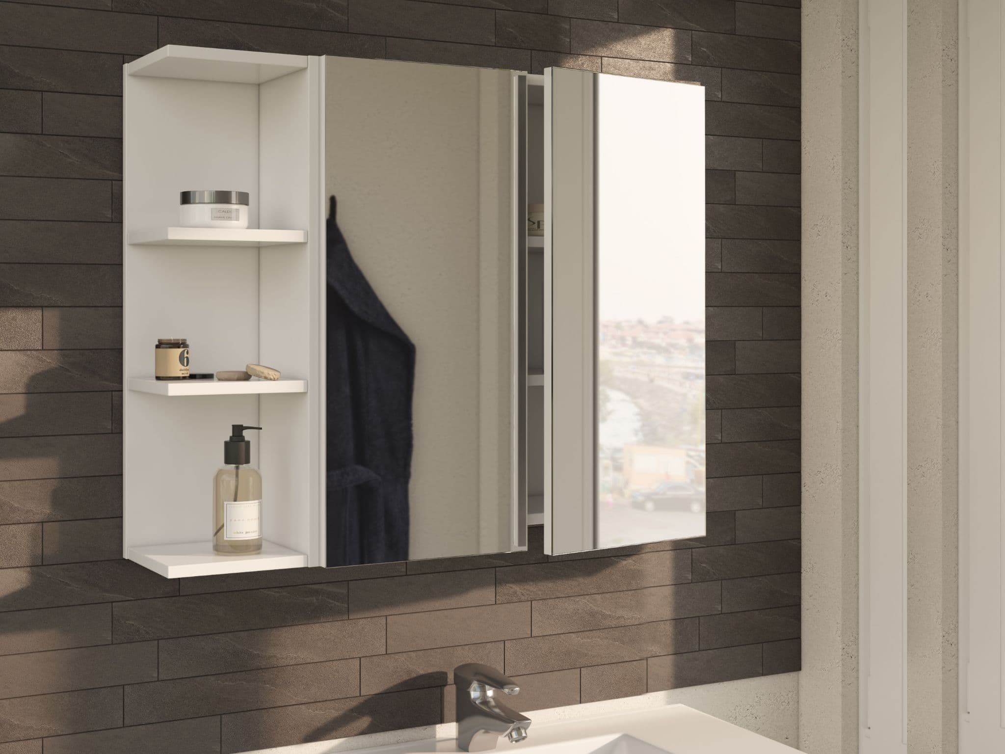 Mancini 600mm White And Mirrored 2 Door Wall Mounted Bathroom Cabinet - 3224