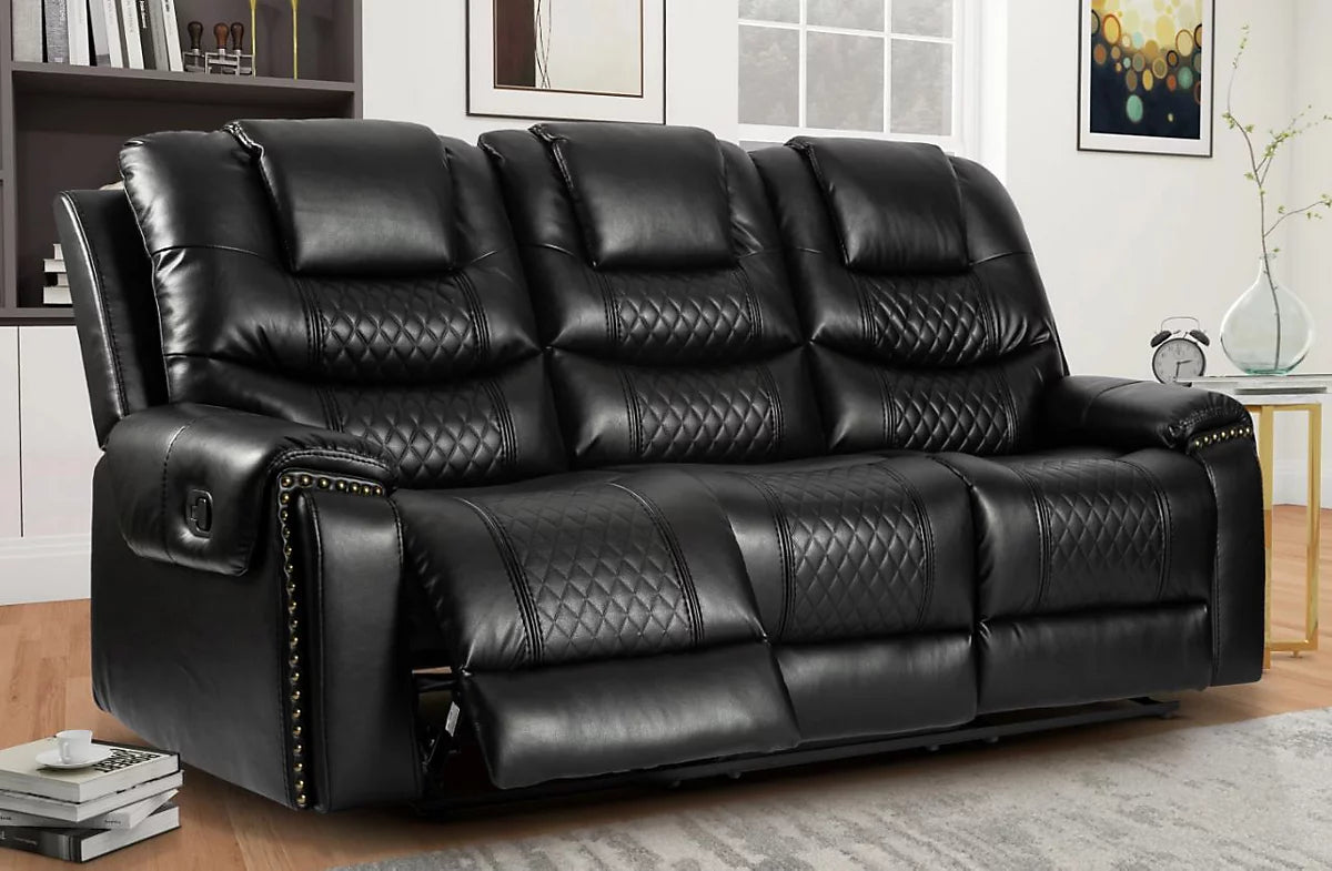 Stanley Manual Recliner Sofa Black 3 Seater