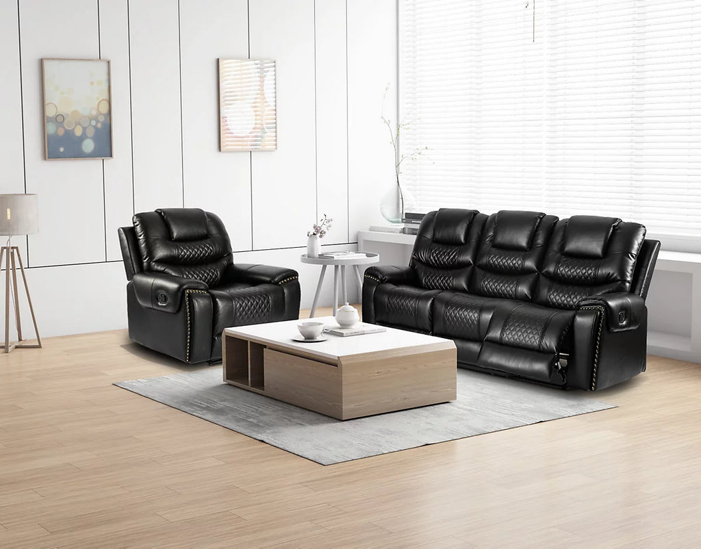 Stanley Manual Recliner Sofa Black 3 Seater
