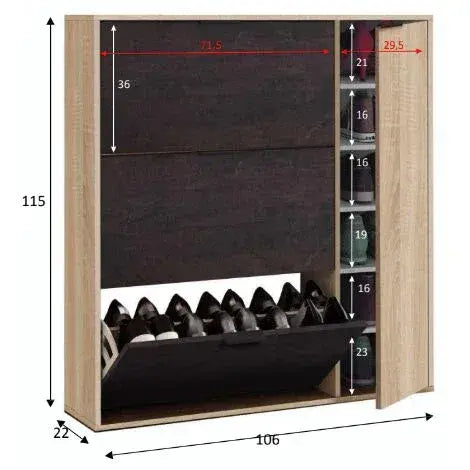 Marcos Oak Effect And Oxido Dark Brown Shoe Cabinet with 4 Doors - 3232