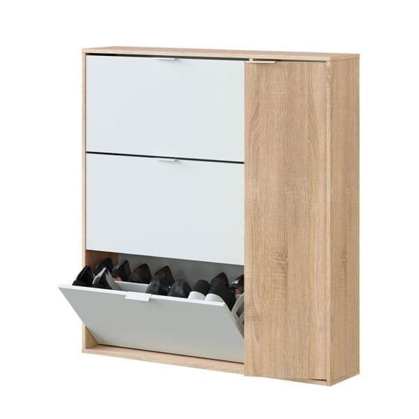 Marcos Oak Effect And White Shoe Cabinet with 4 Doors - 3233