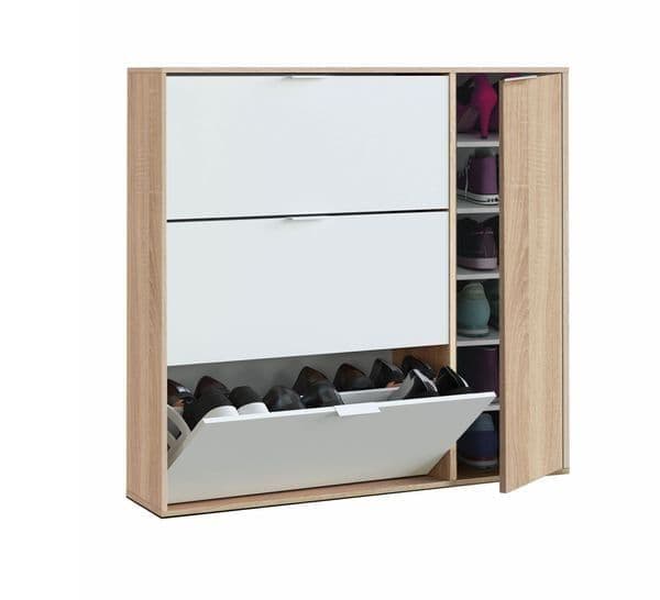 Marcos Oak Effect And White Shoe Cabinet with 4 Doors - 3233