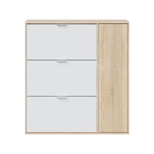 Marcos Oak Effect And White Shoe Cabinet with 4 Doors - 3233