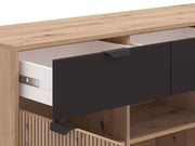Martinique Artisan Oak Effect Slatted And Black 3 Door Sideboard - 11013359