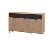 Martinique Artisan Oak Effect Slatted And Black 3 Door Sideboard - 11013359