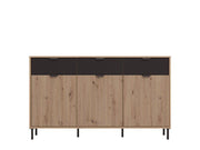 Martinique Artisan Oak Effect Slatted And Black 3 Door Sideboard - 11013359