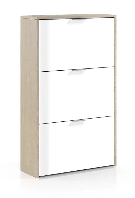 Marvin White And Oak Effect Shoe Cabinet - 3260