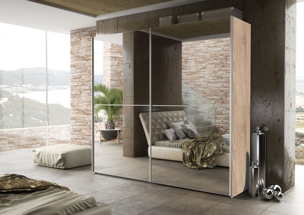 Melphis Mirrored And Oak Effect 240cm Sliding Door Wardrobe P8DSMLBL
