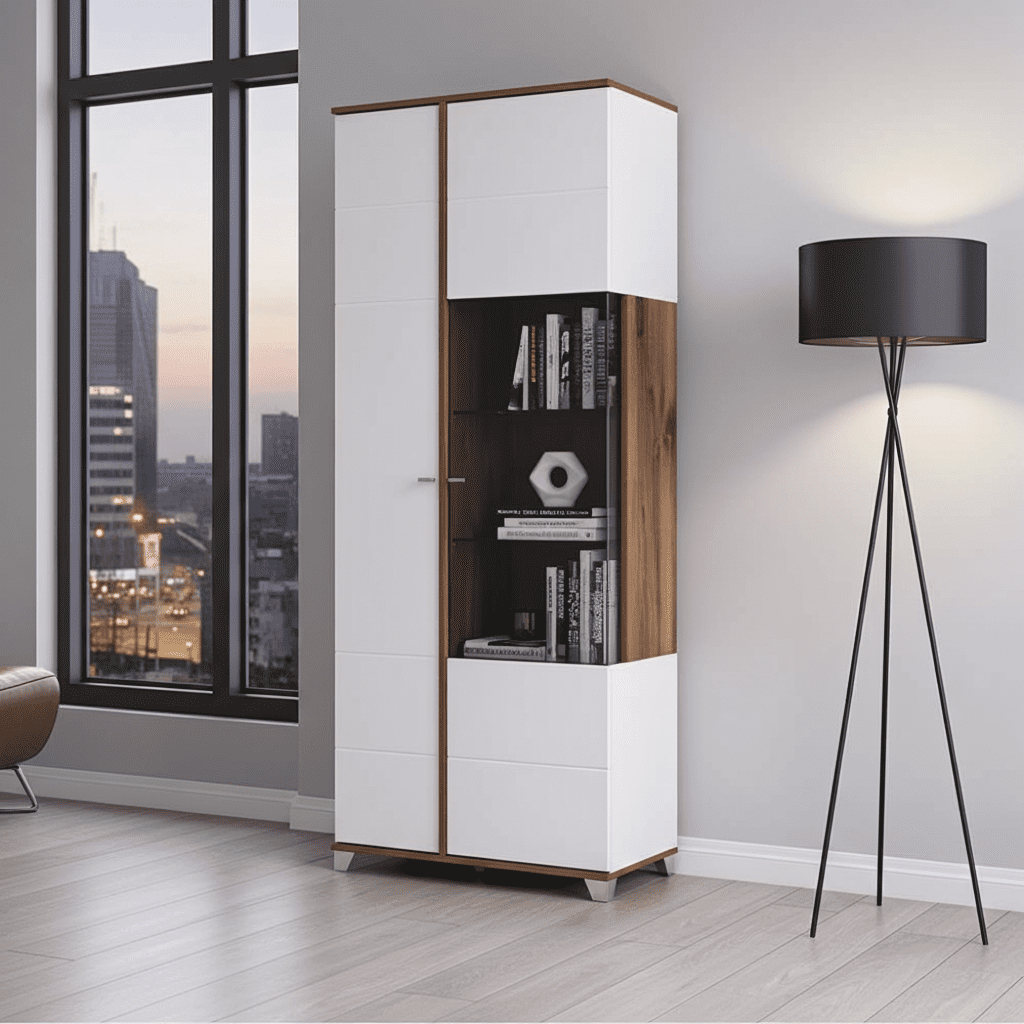 Merlot White High Gloss And Oak Effect Display Cabinet - 11012062
