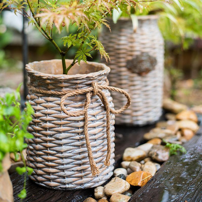 MI37 A Set Of Two Rattan Outdoor Plant Stands-Weilai Concept-Weilai Concept