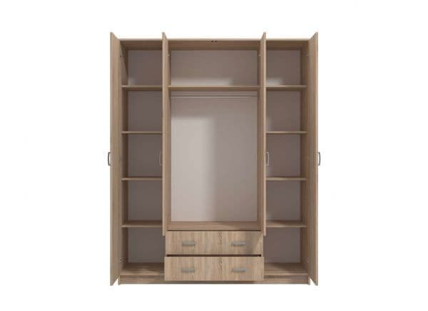 Miami Sonoma Oak Effect 4 Door 2 Drawer Wardrobe - 11008719
