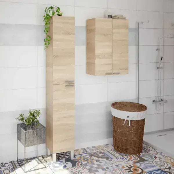 Milano Oak Effect 1 Door Small Wall Mounted Floating Bathroom Storage Cupboard - 305270BO