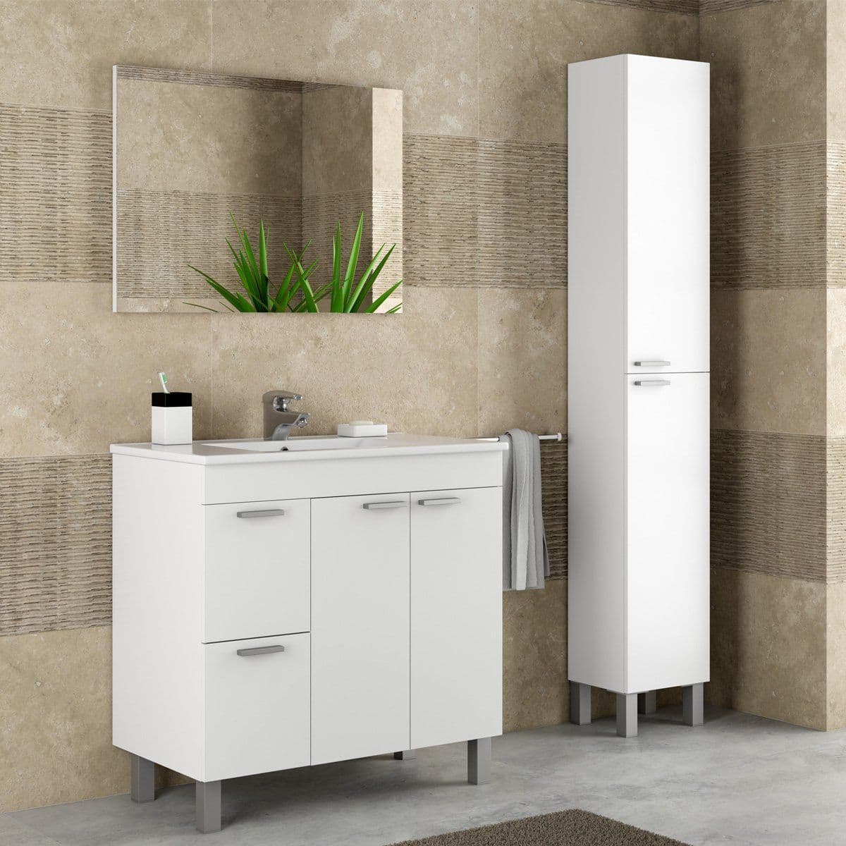 Milano Tall Narrow Bathroom Cupboard White Gloss - 2480