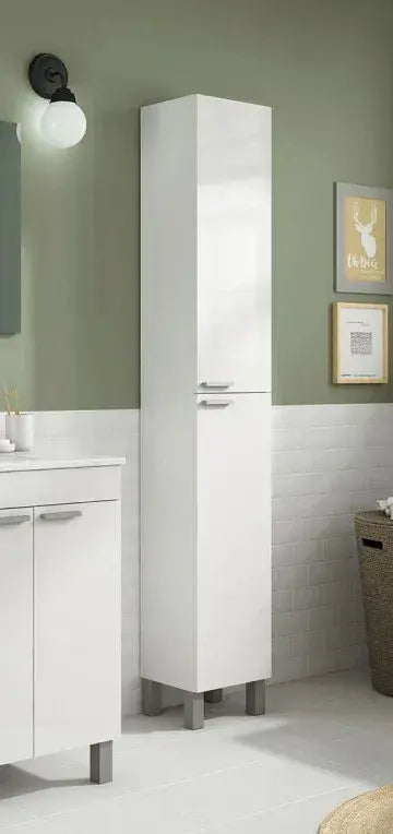 Milano Tall Narrow Bathroom Cupboard White Gloss - 2480