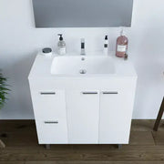 Milano White Gloss 2 Door 2 Drawer Bathroom Vanity Cabinet with Sink And Mirror - 305450BO