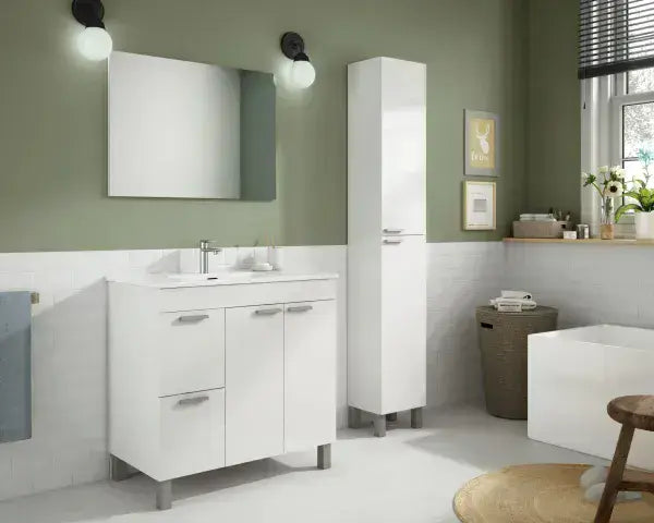 Milano White Gloss 2 Door 2 Drawer Bathroom Vanity Cabinet with Sink And Mirror - 305450BO