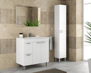 Milano White Gloss 2 Door 2 Drawer Bathroom Vanity Cabinet with Sink And Mirror - 305450BO