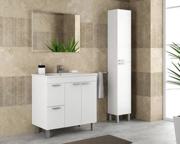 Milano White Gloss 2 Door 2 Drawer Bathroom Vanity Cabinet with Sink And Mirror - 305450BO