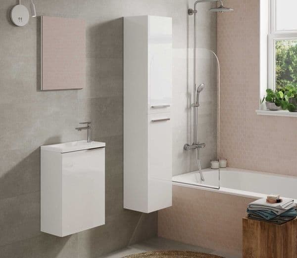 Milano White Gloss 2 Door Wall Mounted Floating Bathroom Storage Cupboard - 3230