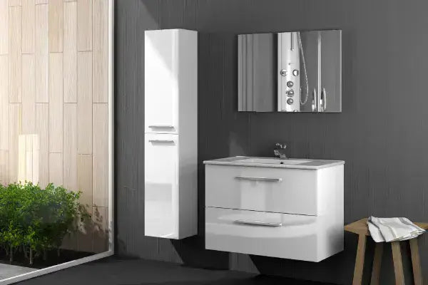 Milano White Gloss 2 Door Wall Mounted Floating Bathroom Storage Cupboard - 3230