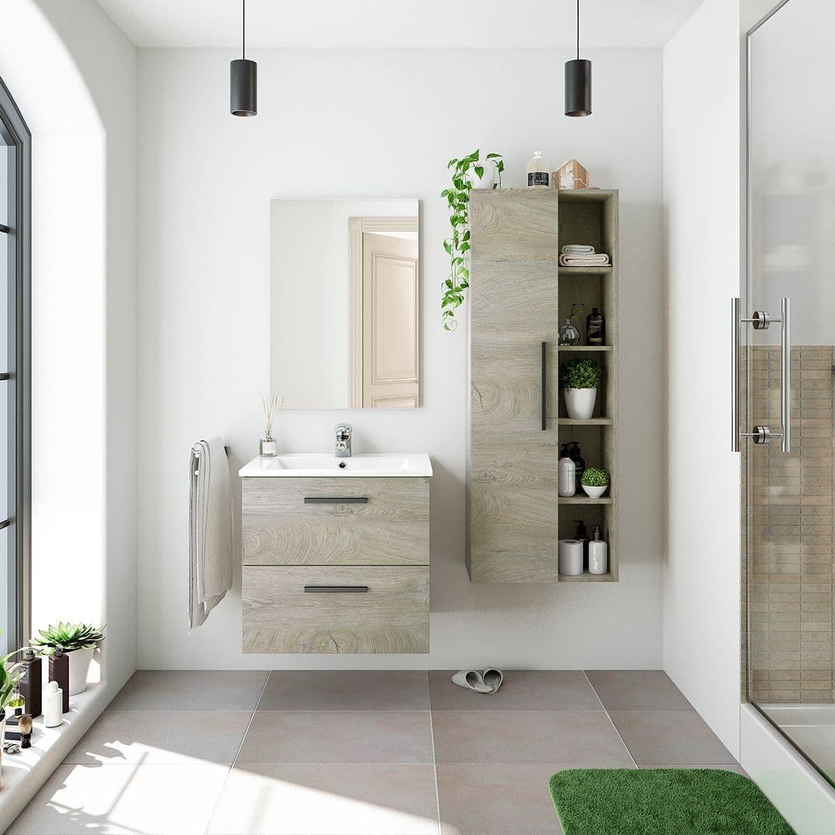 Neves Oak Effect Bathroom Vanity Storage Wall Mounted Cupboard - 3226