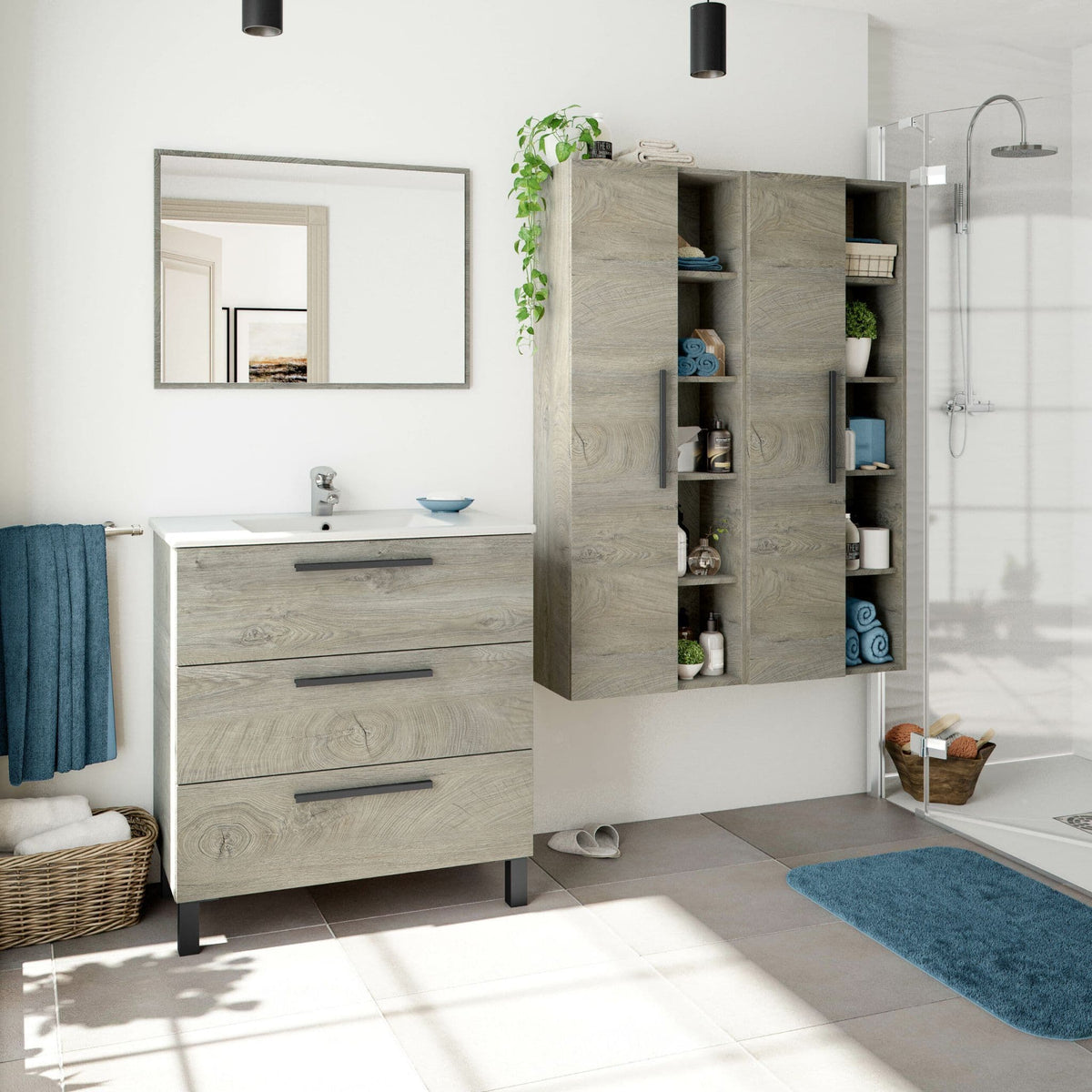Neves Oak Effect Bathroom Vanity Storage Wall Mounted Cupboard - 3226