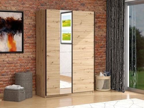 Noah Oak Effect Sliding Wardrobe With Mirror - 11013480