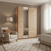 Noah Oak Effect Sliding Wardrobe With Mirror - 11013480