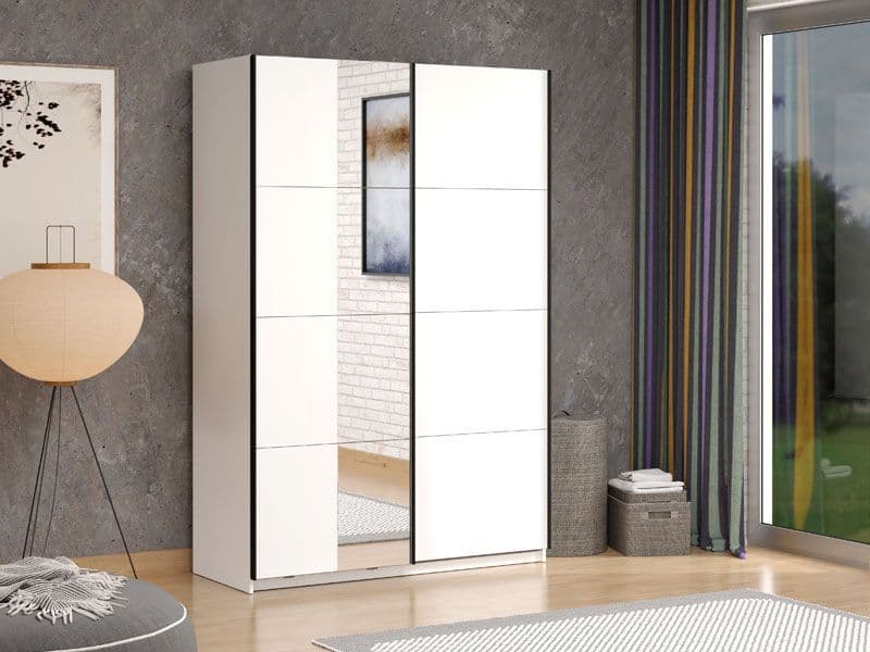 Noah White Sliding Wardrobe With Mirror - 11013481