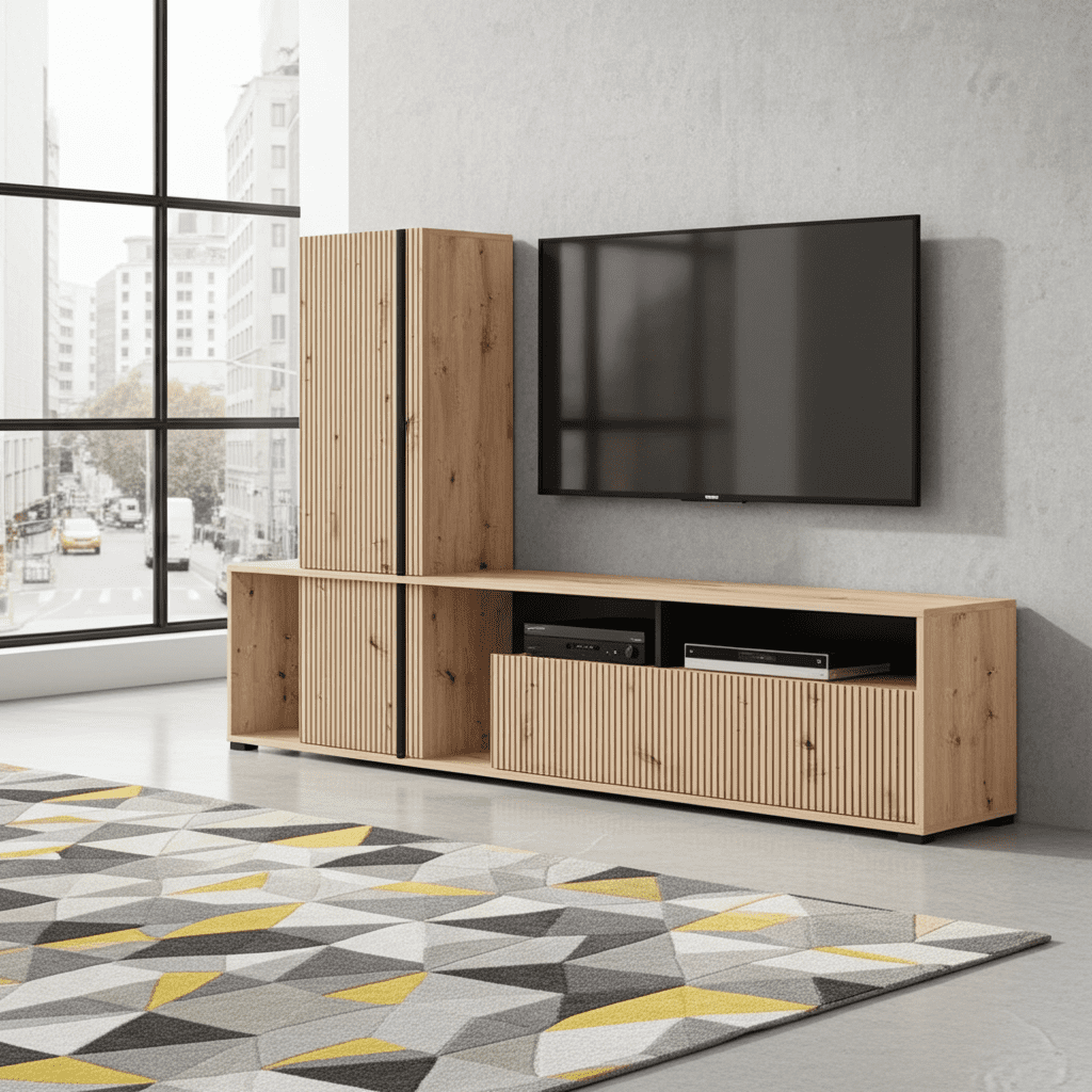 Norrvik Artisan Oak Effect Slatted TV Entertainment Unit - 11013496