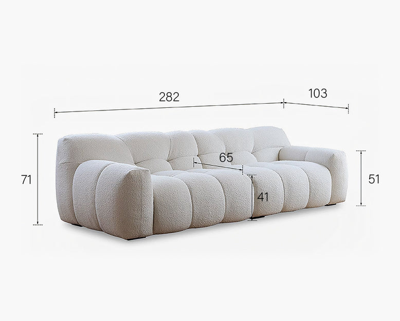 Cora Cloud Two / Three Seater Sofa, Boucle with round dining table with chairs