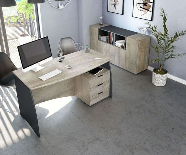 Oris Oak and Grey Large Desk With Drawers - 3121