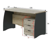 Oris Oak and Grey Large Desk With Drawers - 3121