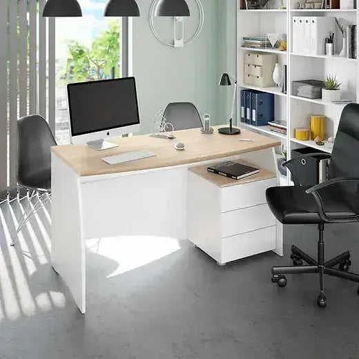 Oris White And Oak Effect Large Desk With Drawers - 3256