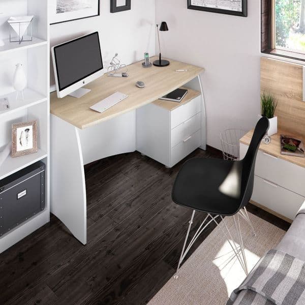 Oris White And Oak Effect Large Desk With Drawers - 3256